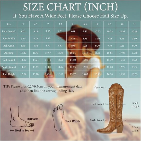 Women's Brown Western Boots with Floral Embroidered Pointed Toe Chunky Heel - Picture 6 of 6